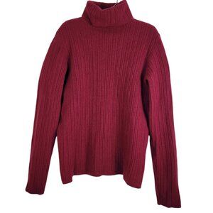 Halston Fine Merino Wool Raspberry Knit Turtleneck Sweater